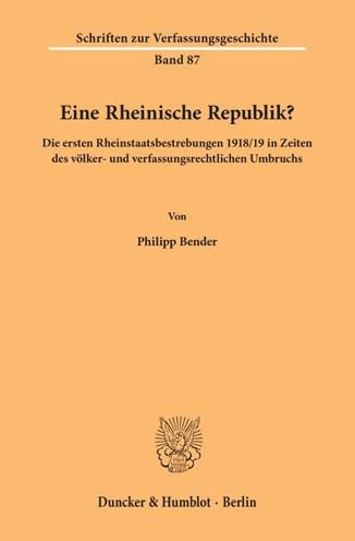 Cover for Bender · Eine Rheinische Republik? (Book) (2019)