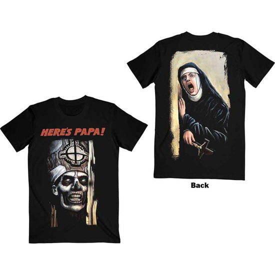 Ghost Unisex T-Shirt: Here's Papa (Back Print) - Ghost - Produtos - MERCHANDISE - 5055295392465 - 13 de janeiro de 2020