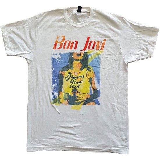 Cover for Bon Jovi · Bon Jovi Unisex T-Shirt: Slippery When Wet Original Cover (T-shirt) [size S] [White - Unisex edition]