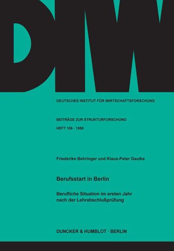 Cover for Behringer · Berufsstart in Berlin. (Bok) (1988)