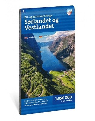 Cover for Car and tourist map South and West Norway (Sør- og Vestlandet): 1:350 000 (Map) (2025)