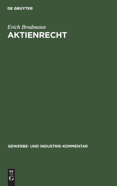 Cover for Erich Brodmann · Aktienrecht (Book) (1901)