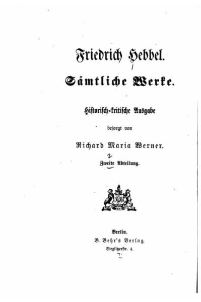 Cover for Friedrich Hebbel · Samtliche Werke, Historisch-kritische Ausgabe (Paperback Book) (2016)