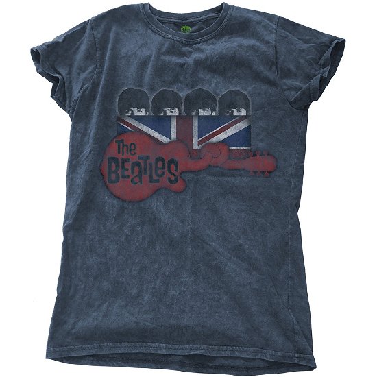 The Beatles · The Beatles Ladies T-Shirt: Guitar & Flag (Wash Collection) (T-shirt) [size M] [Blue - Ladies edition] (2017)