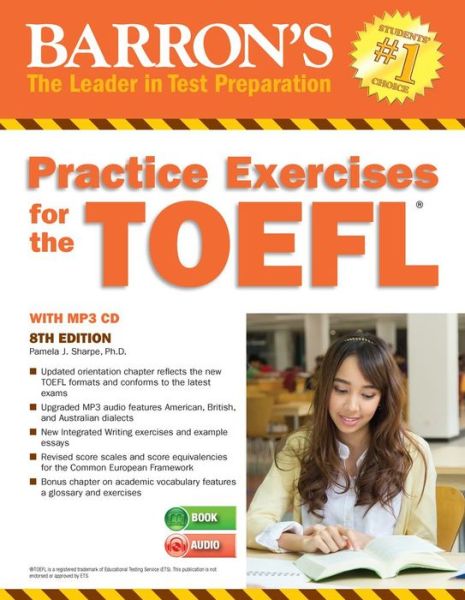 Cover for Pamela J. Sharpe · Practice Exercises for the TOEFL with MP3 CD - Barron's Test Prep (Paperback Book) [Eighth edition] (2015)