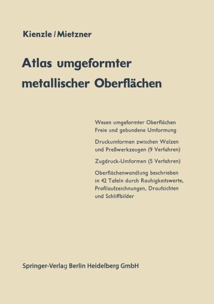 Cover for O Kienzle · Atlas Umgeformter Metallischer Oberflachen (Paperback Book) [Softcover Reprint of the Original 1st 1967 edition] (2013)