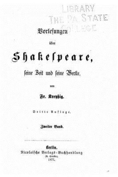 Cover for Fr Kreyssig · Vorlesungen uber Shakspeare, seine zeit und seine werke (Paperback Bog) (2016)