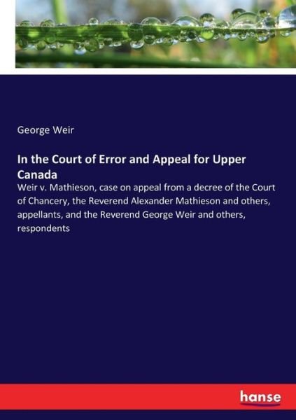 Cover for Weir · In the Court of Error and Appeal f (Bog) (2017)