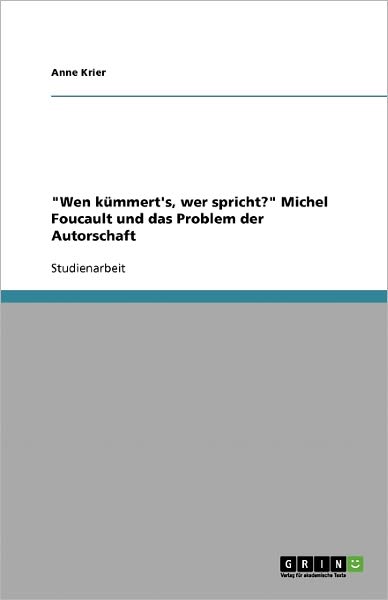 Cover for Krier · &quot;Wen kümmert's, wer spricht?&quot; Mic (Book) [German edition] (2007)