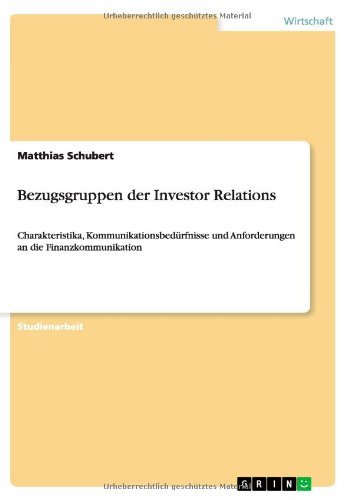 Cover for Schubert · Bezugsgruppen der Investor Rel (Bog) [German edition] (2013)