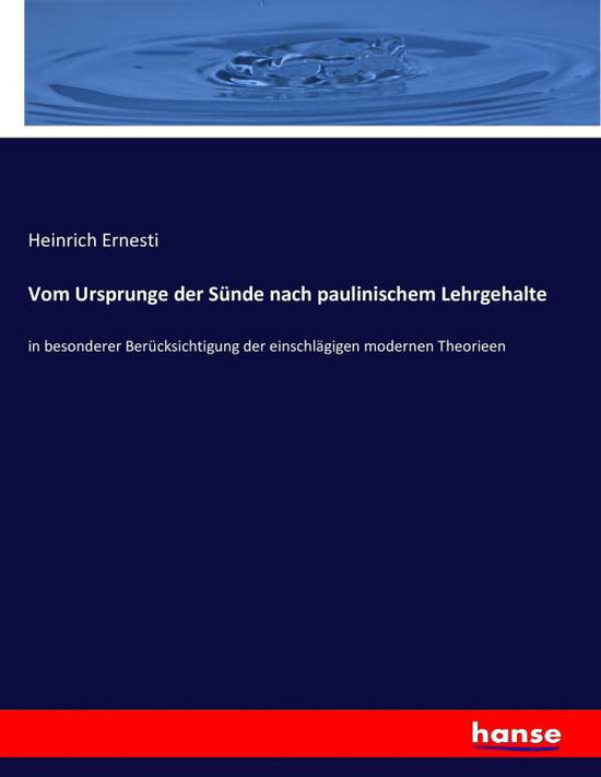 Cover for Ernesti · Vom Ursprunge der Sünde nach pa (Book) (2016)