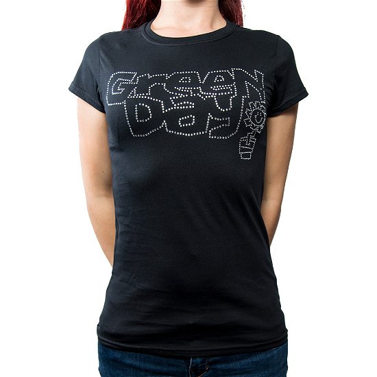 Green Day Ladies T-Shirt: Flower Pot (Embellished) - Green Day - Merchandise - Unlicensed - 5055979958475 - 