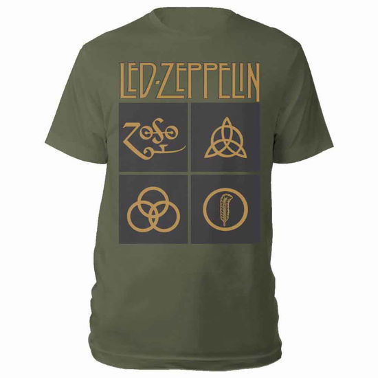 Led Zeppelin Unisex T-Shirt: Gold Symbols in Black Square - Led Zeppelin - Mercancía - PHD - 5056187703475 - 19 de noviembre de 2018