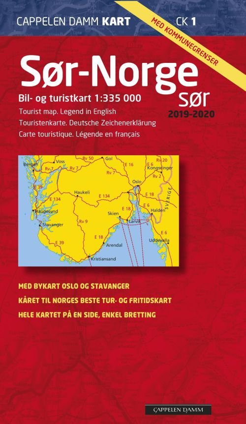 Cover for Cappelen Damm · CK: Sør-Norge sør 2019-2020 : bil- og turistkart = tourist map = Touristenkarte = Carte touristique (Hardcover Book) (2019)