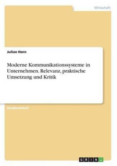 Cover for Horn · Moderne Kommunikationssysteme in U (Book) (2016)