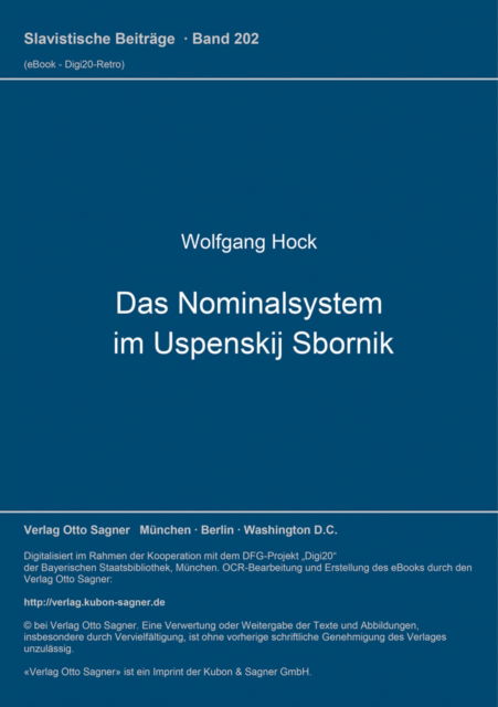 Cover for Hock · Das Nominalsystem im Uspenskij Sbornik (Paperback Book) (1986)