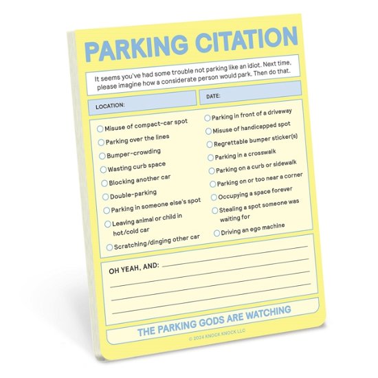 Knock Knock Parking Citation Nifty Note (Pastel Yellow) - Knock Knock - Boeken - Knock Knock - 9781683494478 - 1 augustus 2024