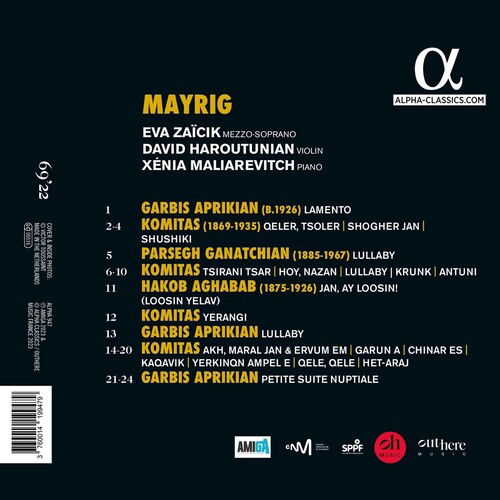 Mayrig. To Armenian Mothers - Eva Zaicik / David Haroutunian / Xenia Maliarevitch - Musik - ALPHA CLASSICS - 3760014199479 - 28. april 2023