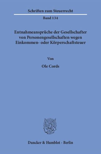 Cover for Cords · Entnahmeansprüche der Gesellschaf (Book) (2018)