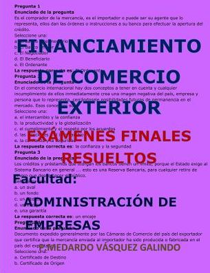 Cover for P Medardo Vasquez Galindo · Financiamiento de Comercio Exterior-Ex menes Finales Resueltos (Paperback Book) (2019)