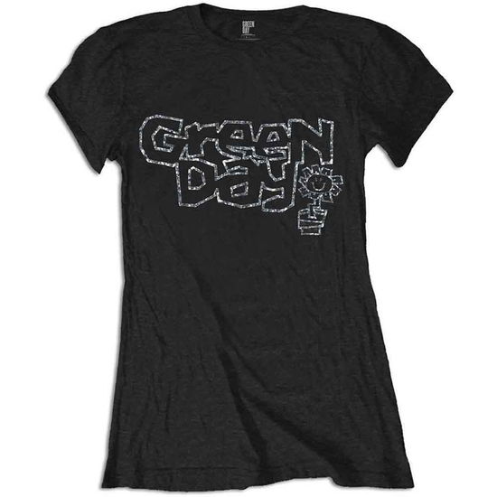 Cover for Green Day · Green Day Ladies T-Shirt: Flower Pot (Embellished) (T-shirt) [size L] [Black - Ladies edition]