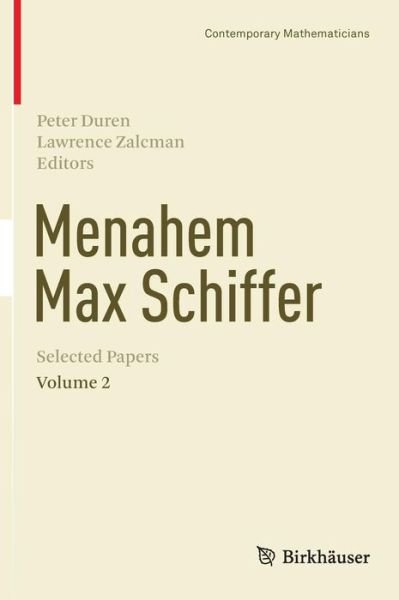 Cover for Peter Duren · Menahem Max Schiffer: Selected Papers Volume 2 (Innbunden bok) (2013)