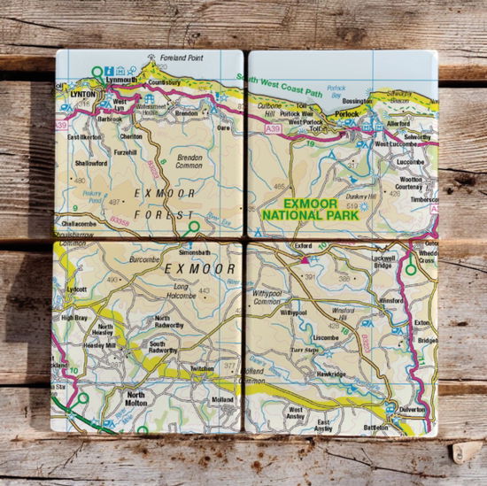 Cover for OS Map Ceramic Four Coaster Set - Exmoor National Park (MERCH) (2025)