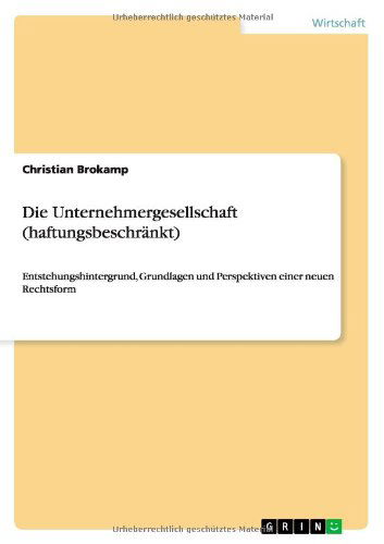 Cover for Brokamp · Die Unternehmergesellschaft (ha (Book) [German edition] (2011)