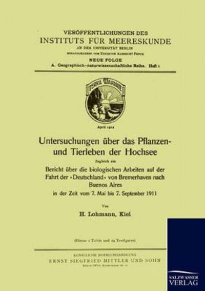 Cover for H Lohmann · Untersuchungen uber das Pflanzen- und Tierleben der Hochsee (Paperback Book) [German edition] (2009)