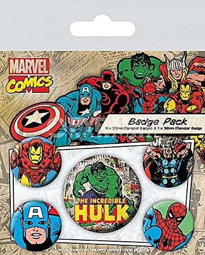 Cover for Marvel: Retro · MARVEL - Hulk - Pack 5 badges (Legetøj) (2023)