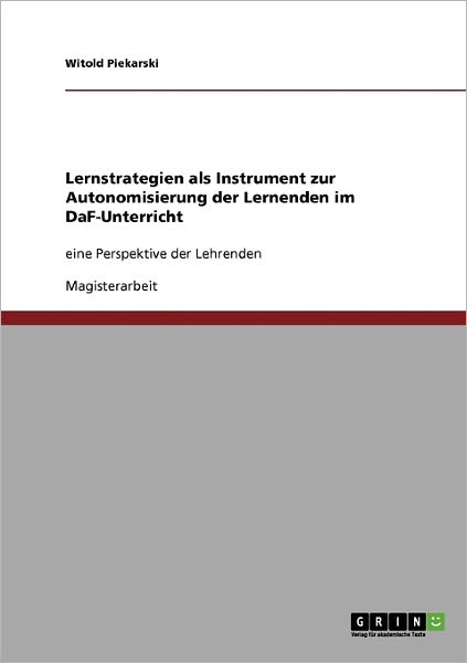 Cover for Piekarski · Lernstrategien als Instrument (Book) [German edition] (2007)