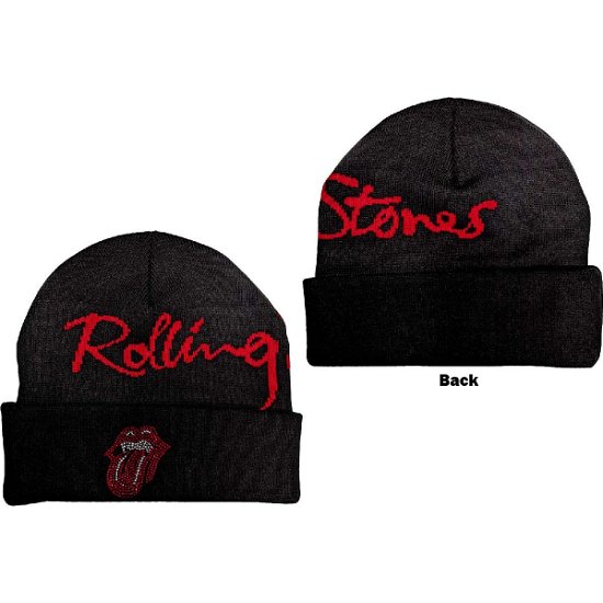 The Rolling Stones Unisex Beanie Hat: Embellished Classic Tongue (Back Print) - The Rolling Stones - Marchandise -  - 5056561076485 - 