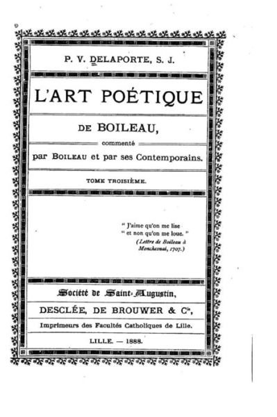 Cover for V Delaporte · L'Art poetique de Boileau - Tome III (Paperback Book) (2016)