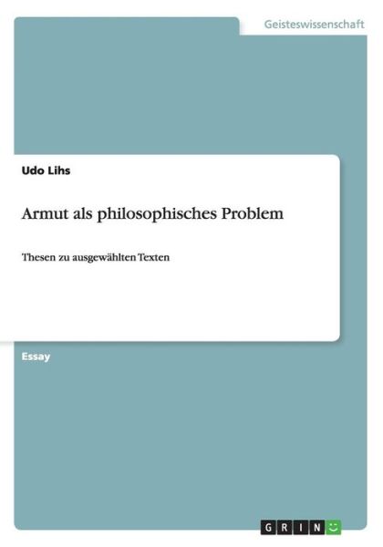 Cover for Lihs · Armut als philosophisches Problem (Book) [German edition] (2014)