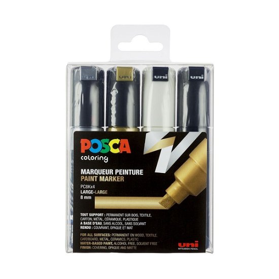 Cover for Posca · Pc8k - Broad Tip Pen - Gold, Silver, Black And White, 4 Pc (Toys)