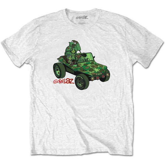 Cover for Gorillaz · Gorillaz Unisex T-Shirt: Green Jeep (White) (T-shirt) [size M] [White - Unisex edition] (2021)