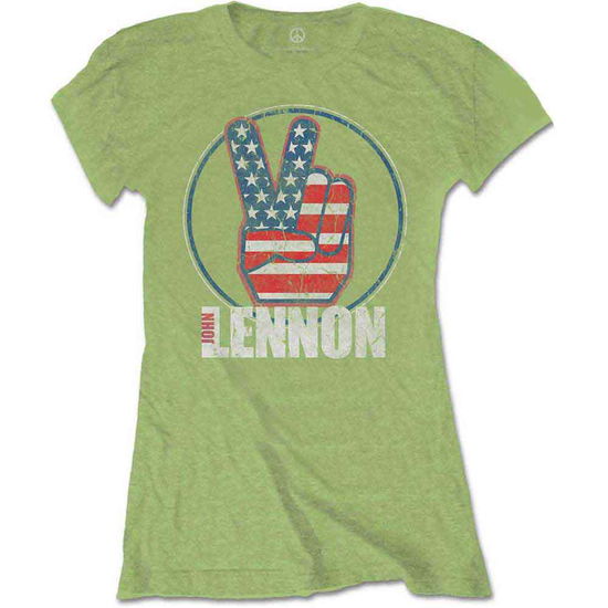 Cover for John Lennon · John Lennon Ladies T-Shirt: Peace Fingers US Flag (T-shirt)