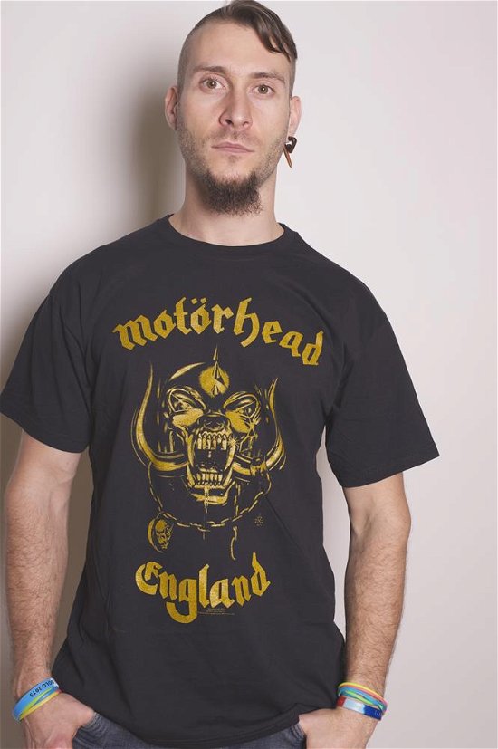 Motorhead Unisex T-Shirt: England Classic Gold - Motörhead - Fanituote - ROFF - 5055295347489 - maanantai 26. marraskuuta 2018