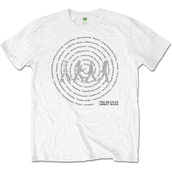 Cover for The Beatles · The Beatles Unisex T-Shirt: Abbey Road Songs Swirl Foiled (Embellished) (T-shirt) [size L] [White - Unisex edition] (2020)