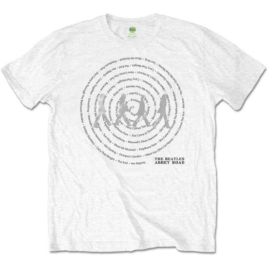Cover for The Beatles · The Beatles Unisex T-Shirt: Abbey Road Songs Swirl Foiled (Embellished) (T-shirt) [size L] [White - Unisex edition] (2020)