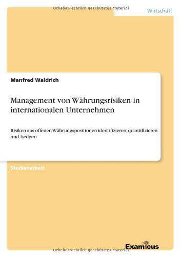 Management Von Wahrungsrisiken in Internationalen Unternehmen - Manfred Waldrich - Books - GRIN Verlag - 9783656993490 - March 14, 2012