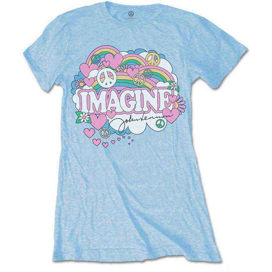 Cover for John Lennon · John Lennon Ladies T-Shirt: Rainbows, Love &amp; Peace (T-shirt) [size M] [Blue - Ladies edition]