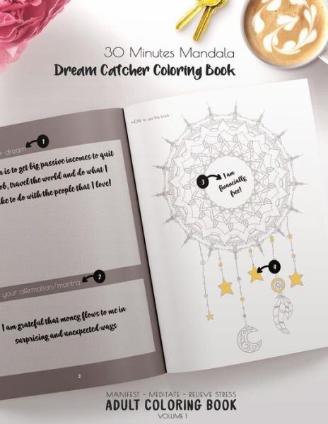 Cover for Dream Catcher Mandala Coloring Book and · 30 Minutes Mandalas, Dream Catcher Coloring Book - Manifest - Meditate - Relieve Stress Adult Coloring Book Volume 1 (Paperback Bog) (2019)