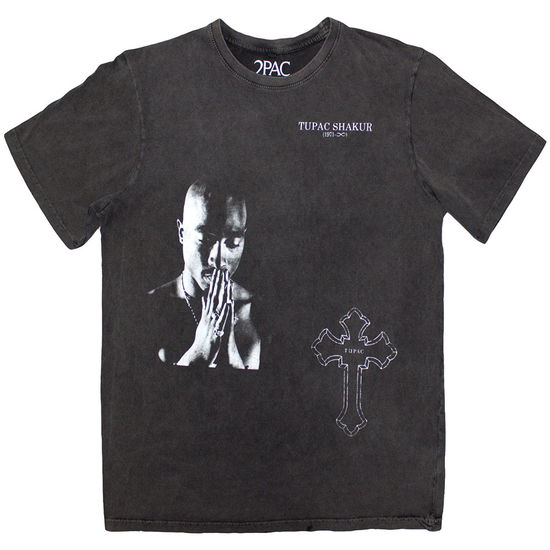 Cover for Tupac · Tupac Unisex Stone Wash T-Shirt: Photo Cross (Charcoal Grey) (T-shirt) [size S] (2024)