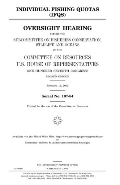 Cover for United States House of Representatives · Individual fishing quotas (IFQs) (Paperback Book) (2018)