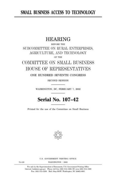 Cover for United States Congress · Small business access to technology (Paperback Bog) (2018)