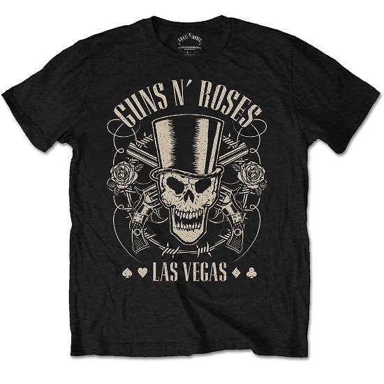 Guns N' Roses Unisex T-Shirt: Top Hat, Skull & Pistols Las Vegas - Guns N Roses - Fanituote - Bravado - 5055979950493 - torstai 5. tammikuuta 2017