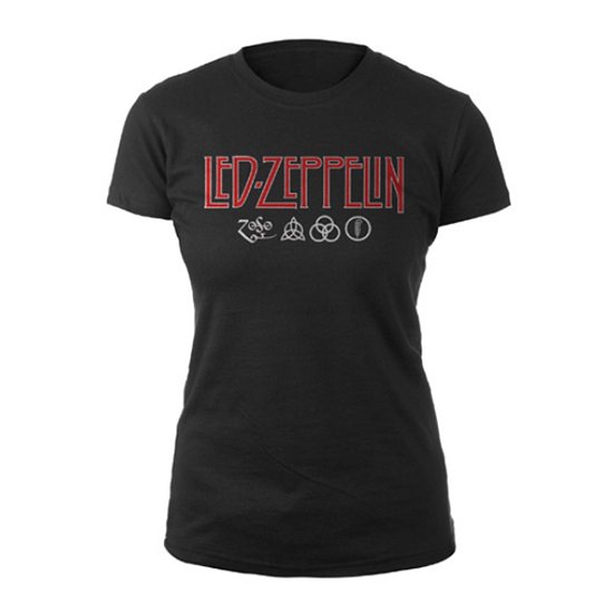 Led Zeppelin · Led Zeppelin Ladies T-Shirt: Logo & Symbols (T-shirt) [size M] [Black - Ladies edition] (2018)