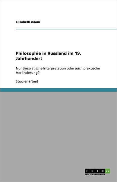 Cover for Adam · Philosophie in Russland im 19. Jah (Book) [German edition] (2013)