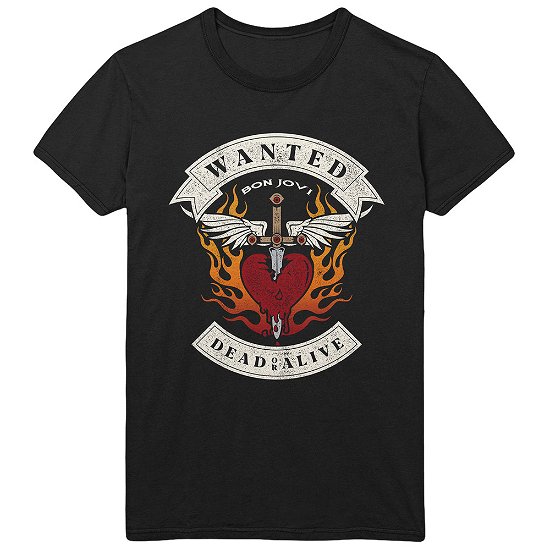 Bon Jovi Unisex T-Shirt: Wanted Flames - Bon Jovi - Produtos -  - 5056368671494 - 